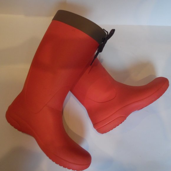 Crocs Womens Freesail Coral Red Lightweight Waterproof Lace Rain Boot Shoes - Picture 3 of 10